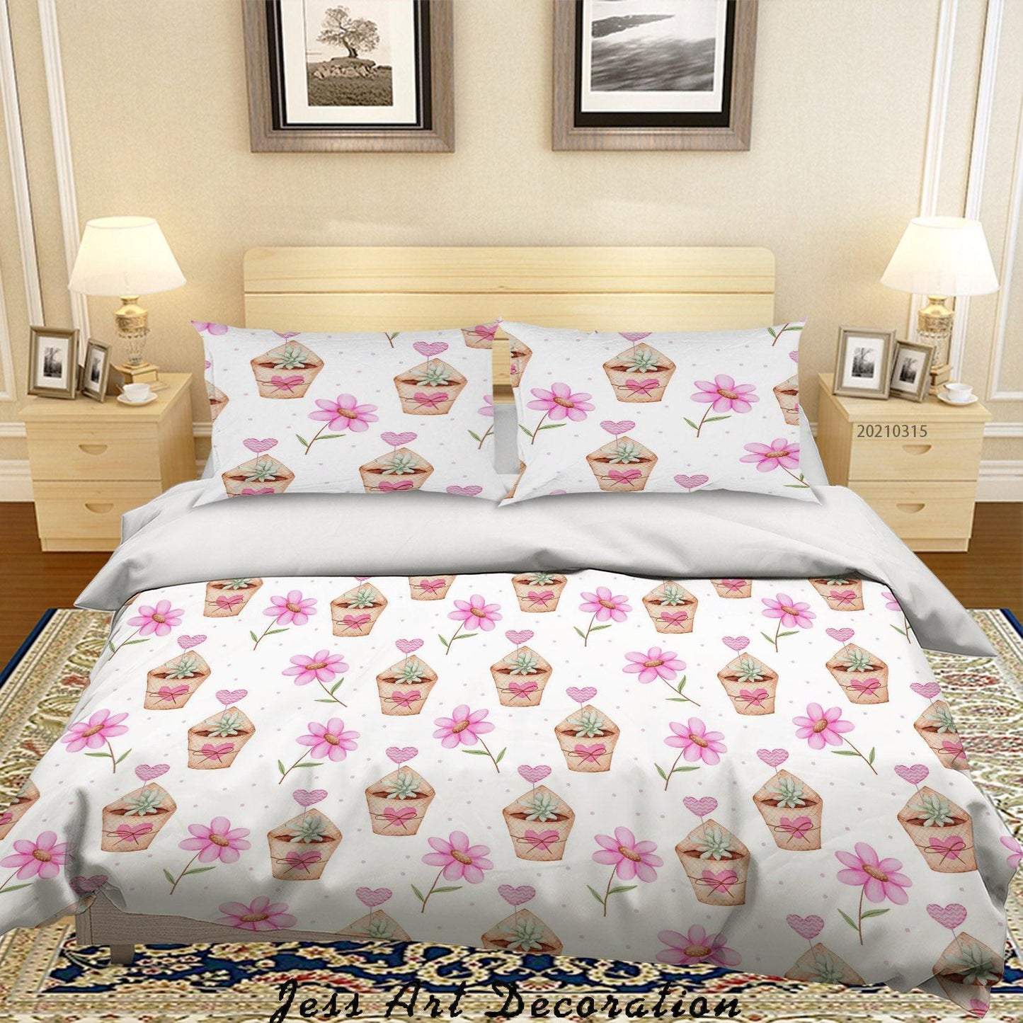 3D Cartoon Pink Bouquet Floral Quilt Cover Set Bedding Set Duvet Cover Pillowcases 120