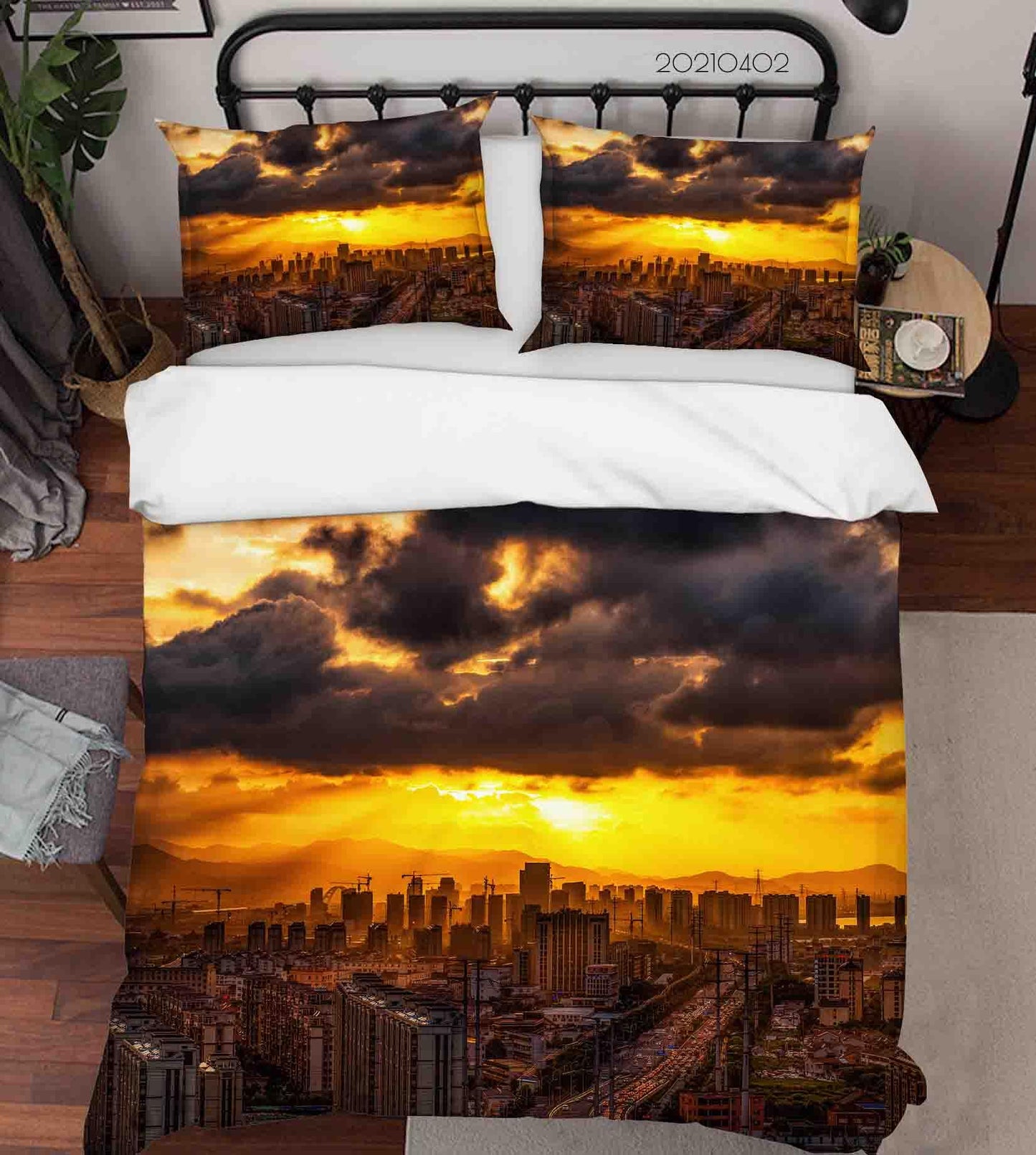 3D Architecture Sunset Sky City Quilt Cover Set Bedding Set Duvet Cover Pillowcases LQH 11