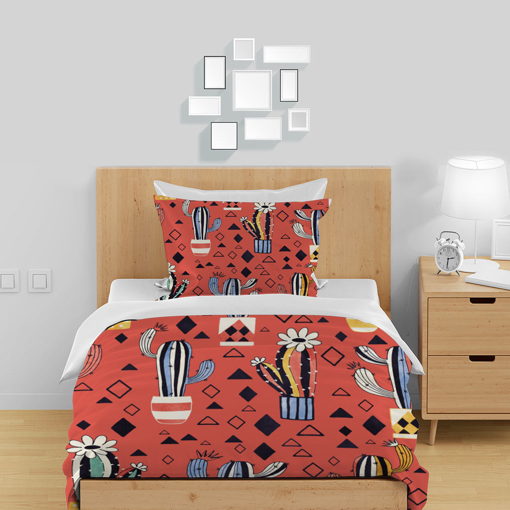 3D Cartoon Cactus Triangle Rhombus Quilt Cover Set Bedding Set Duvet Cover Pillowcase 1396