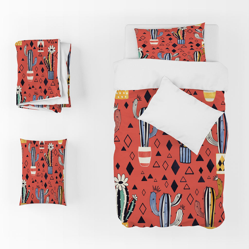 3D Cartoon Cactus Triangle Rhombus Quilt Cover Set Bedding Set Duvet Cover Pillowcase 1396