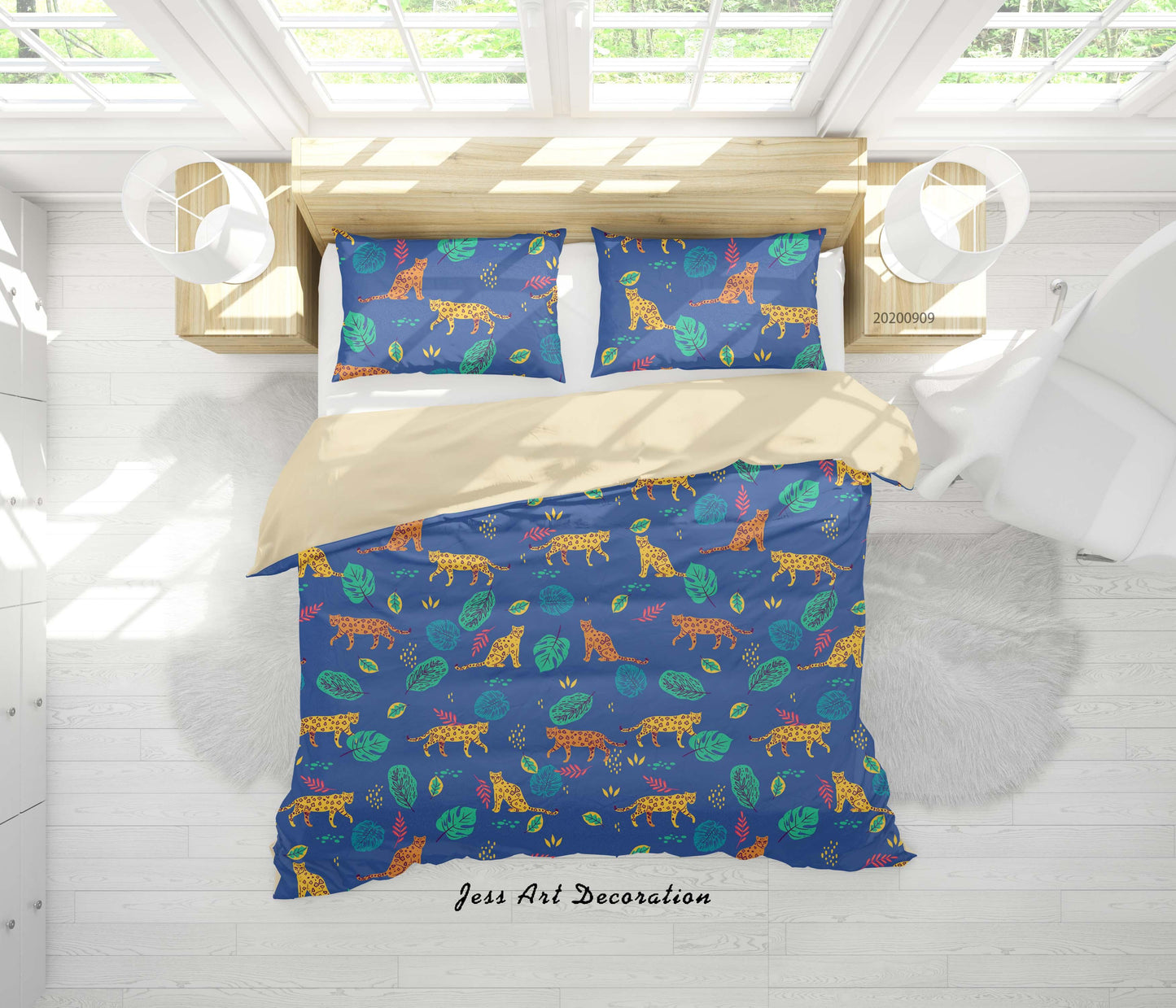 3D Cartoon Leopard Tropical Leaves Pattern Quilt Cover Set Bedding Set Duvet Cover Pillowcases WJ 1989