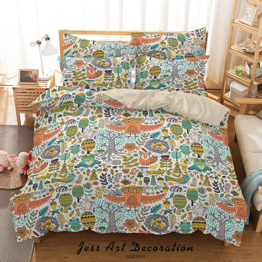 3D Cartoon Animal Owl Fox Tree Pattern Quilt Cover Set Bedding Set Duvet Cover Pillowcases WJ 9717