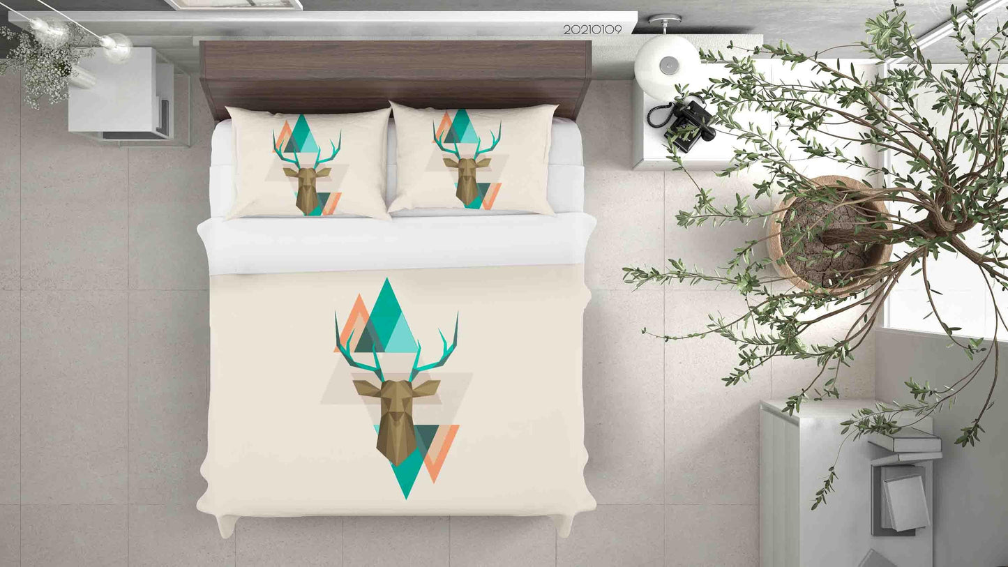 3D Cartoon Animal Elk Triangle Quilt Cover Set Bedding Set Duvet Cover Pillowcases 75 LQH
