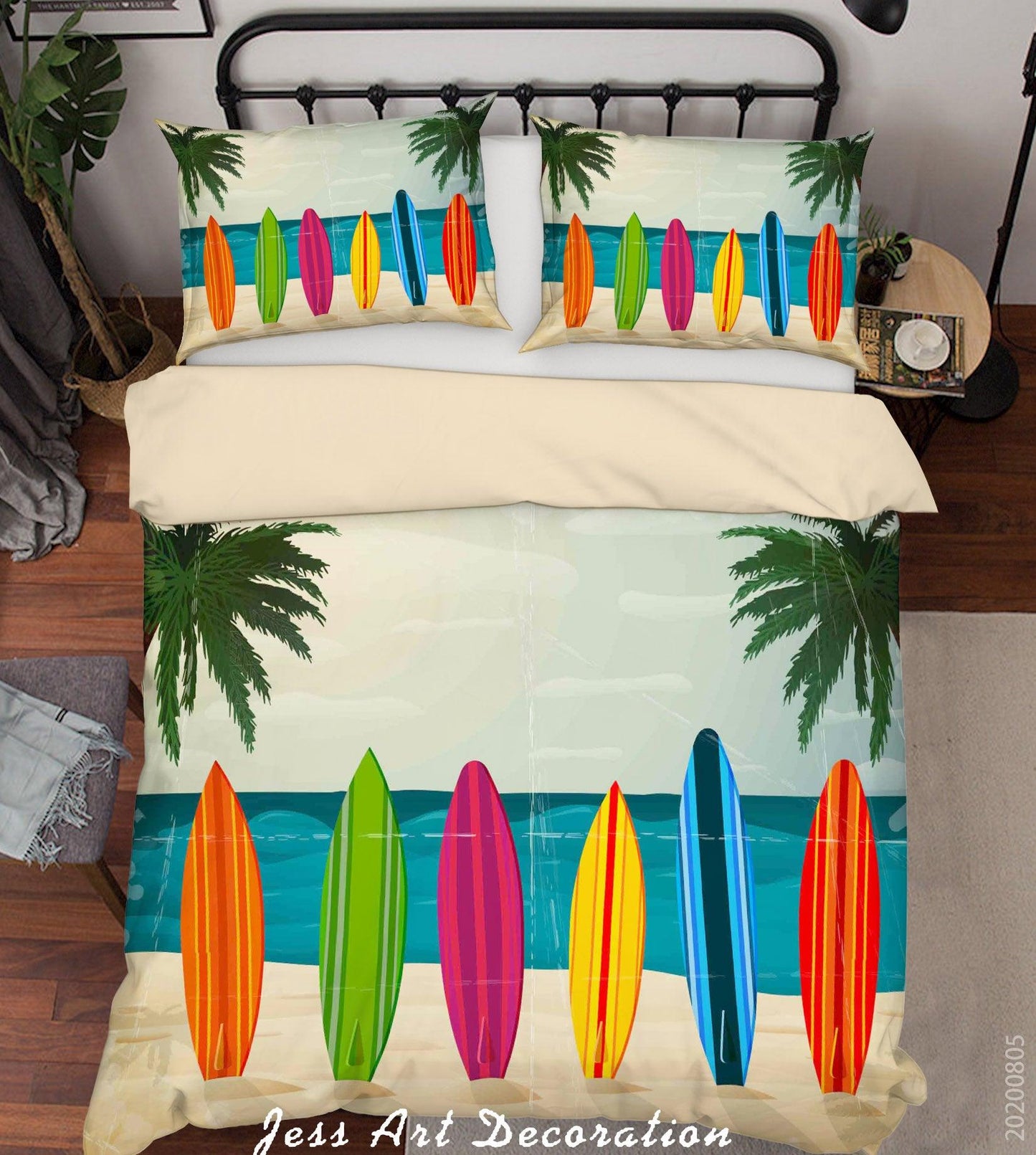 3D Beach Palm Tree Colorful Surfboard Quilt Cover Set Bedding Set Duvet Cover Pillowcases LXL 18