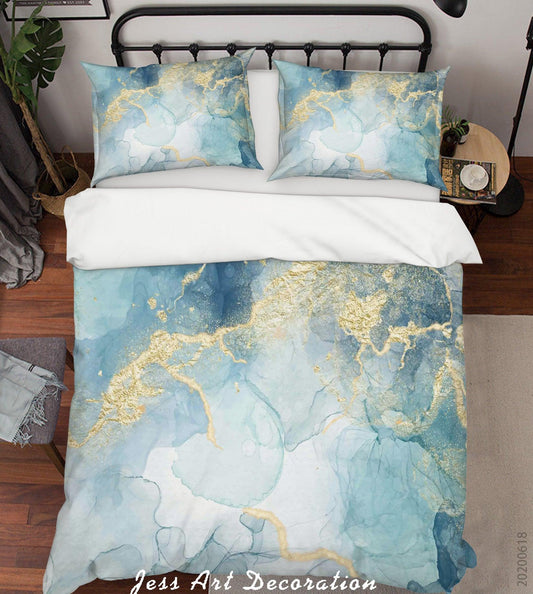 3D Blue Golden Watercolor Quilt Cover Set Bedding Set Duvet Cover Pillowcases SF04