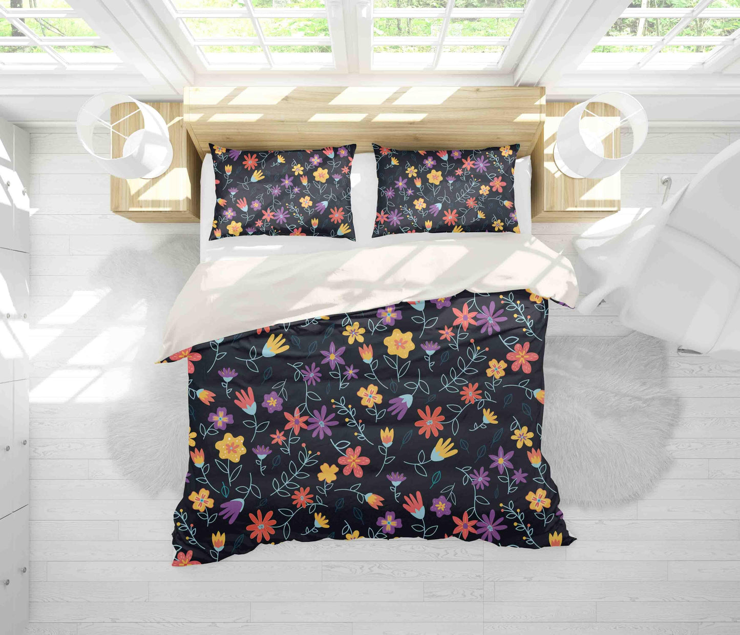 3D Black Floral Quilt Cover Set Bedding Set Pillowcases 109