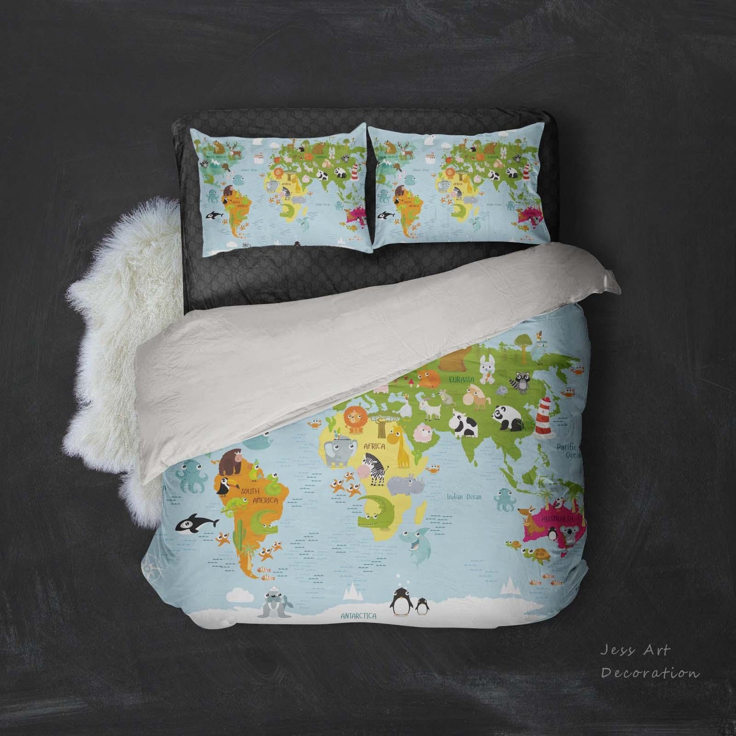 3D Blue World Map Quilt Cover Set Bedding Set Pillowcases 10