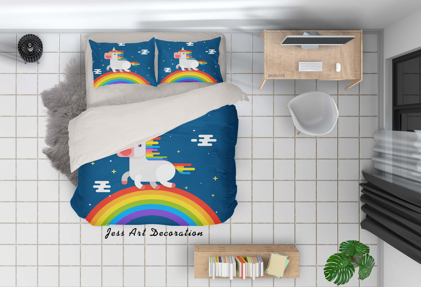 3D Blue Unicorn Rainbow Quilt Cover Set Bedding Set Duvet Cover Pillowcases SF01