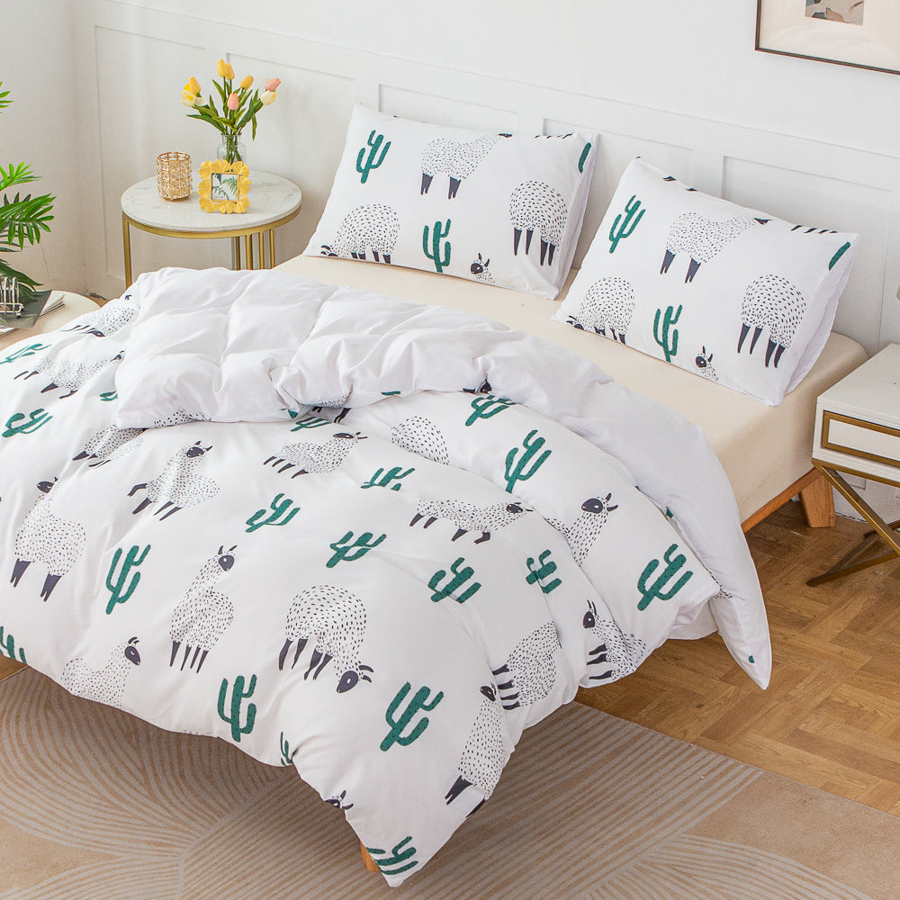 3D Alpaca Cactus Pattern Quilt Cover Set Bedding Set Duvet Cover Pillowcases 580