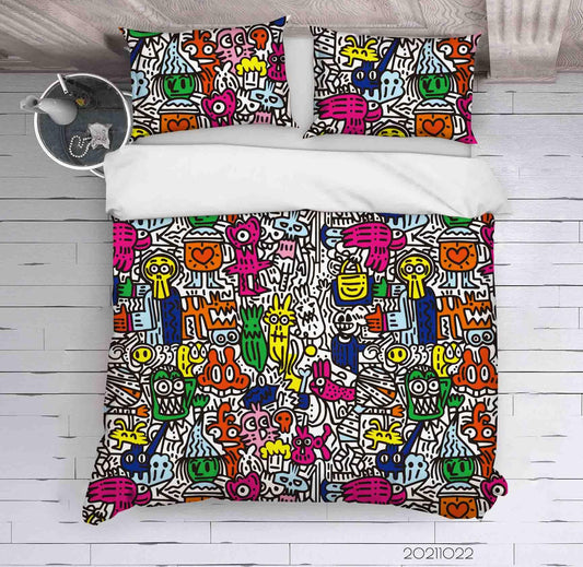 3D Abstract Color Monster Graffiti Quilt Cover Set Bedding Set Duvet Cover Pillowcases 28