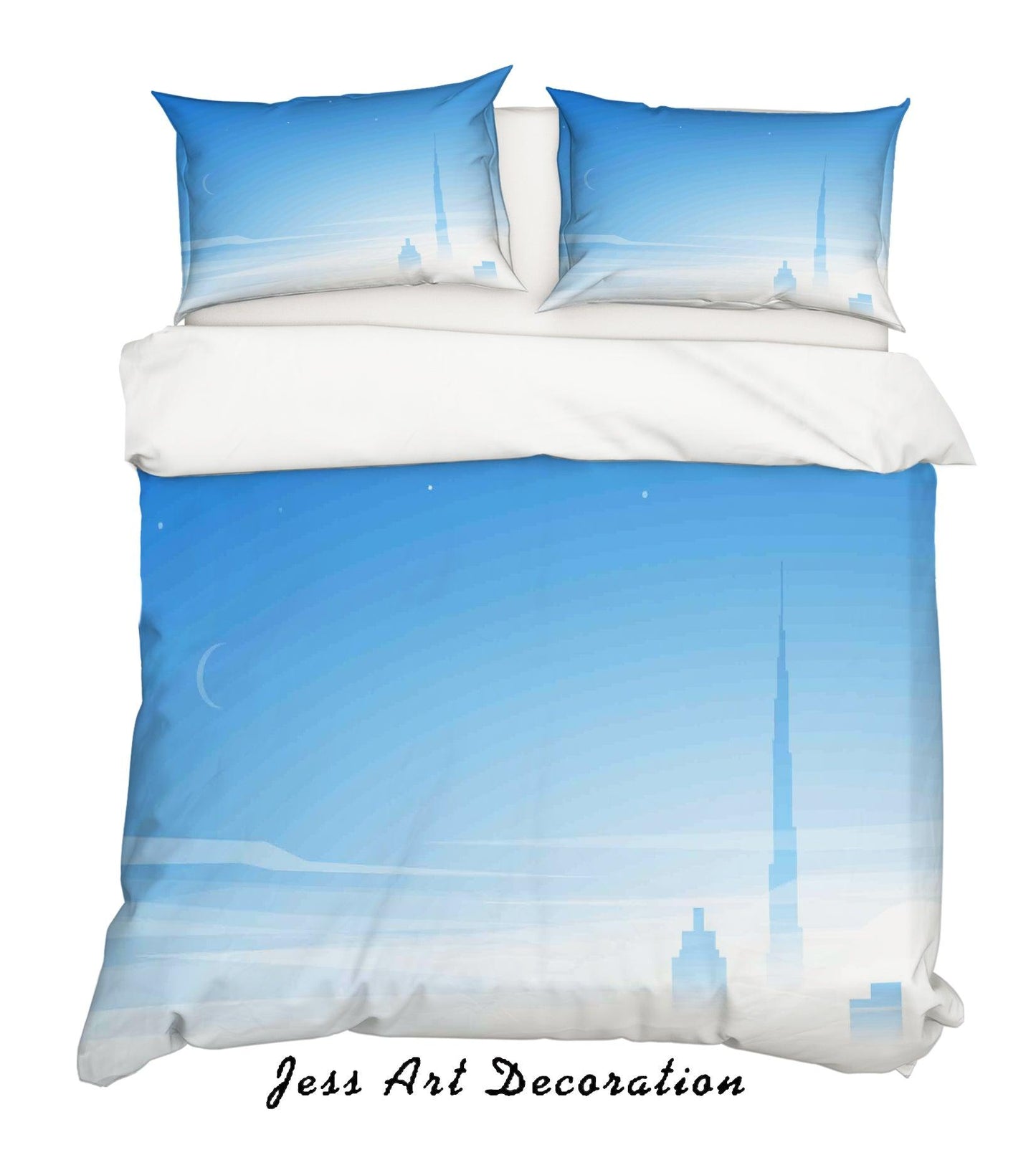 3D Blue Moon Sky City Tower Quilt Cover Set Bedding Set Pillowcases 10