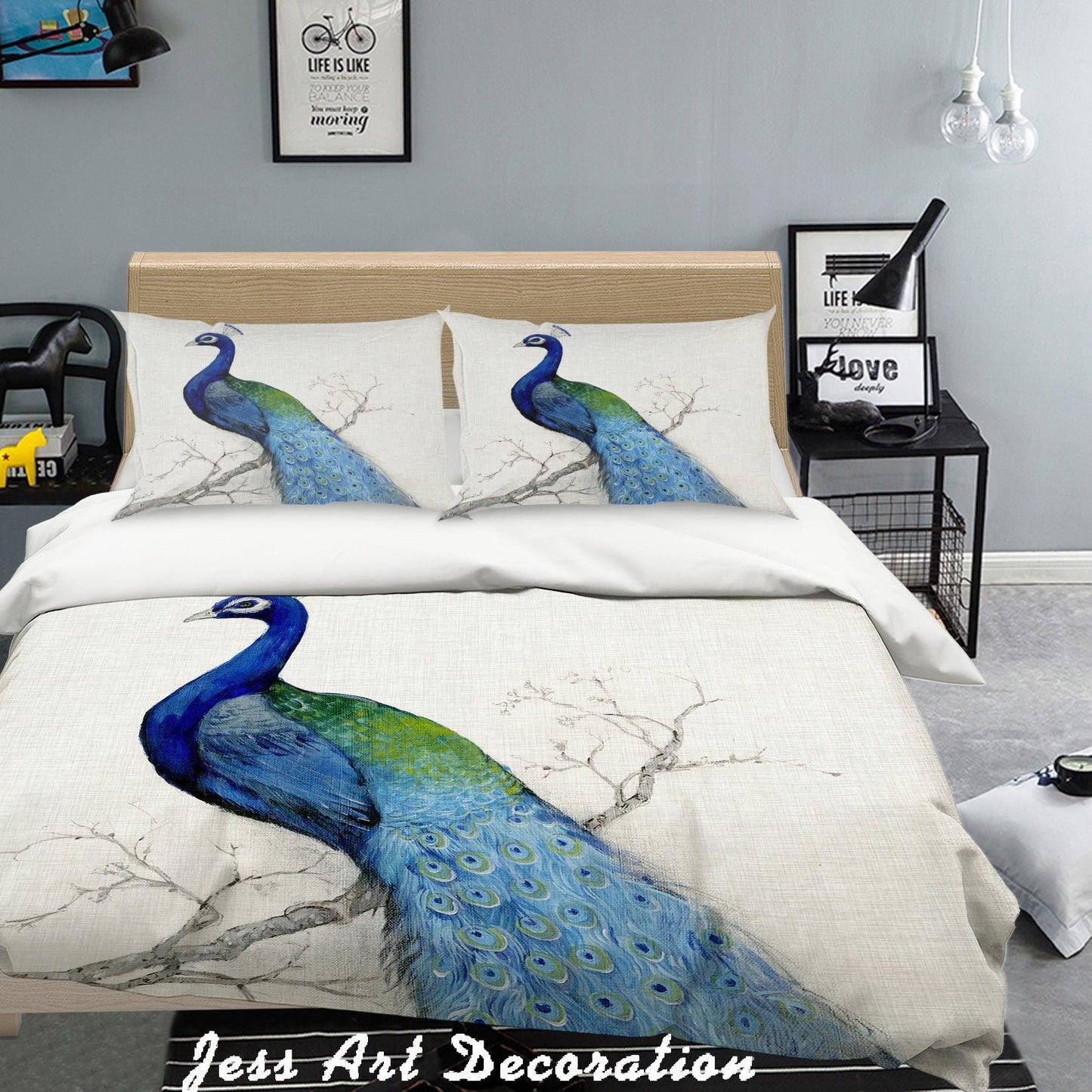 3D Blue Peacock Quilt Cover Set Bedding Set Pillowcases  11