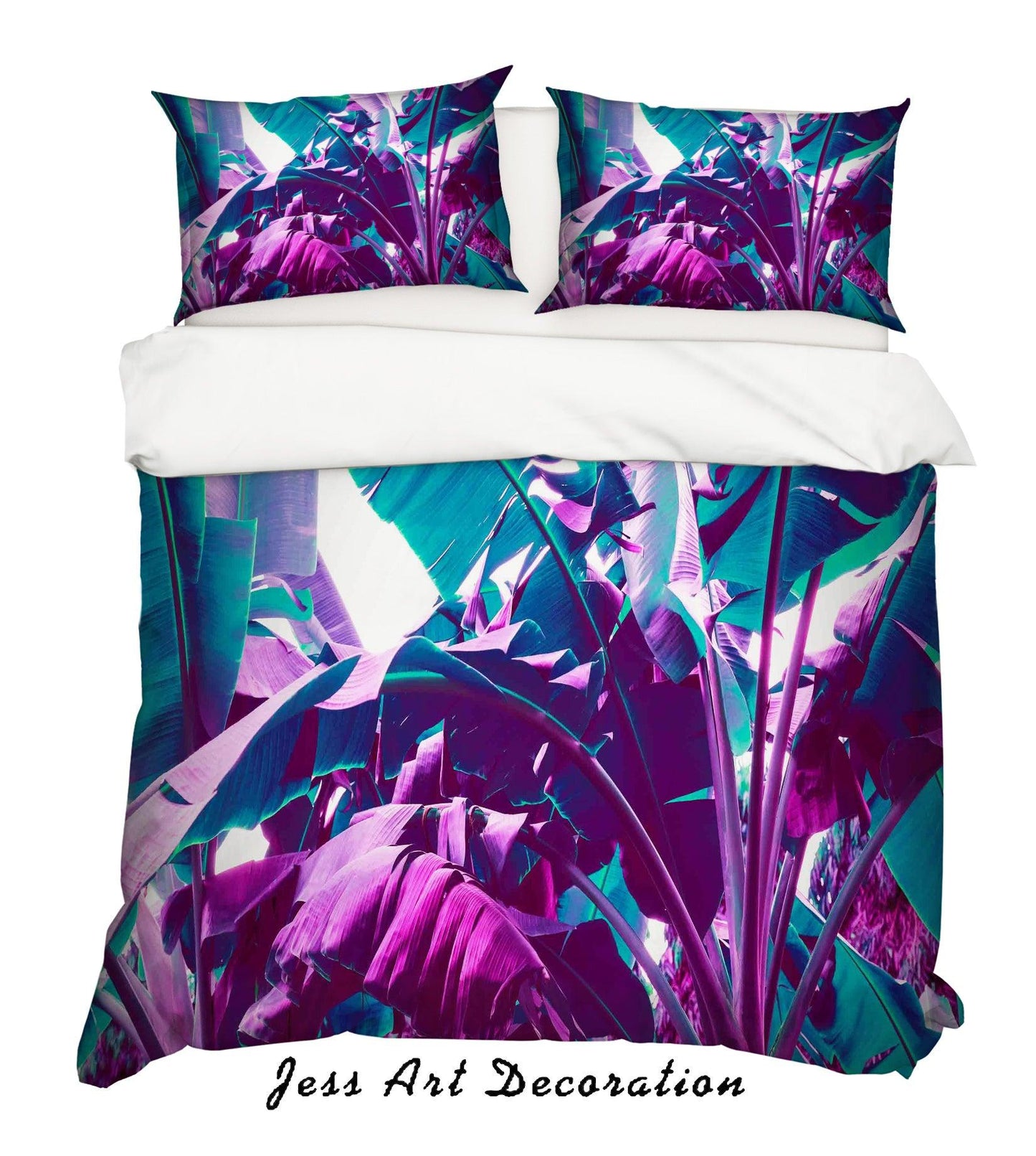 3D Blue Purple Tropical Plants Leaves Quilt Cover Set Bedding Set Pillowcases SF67