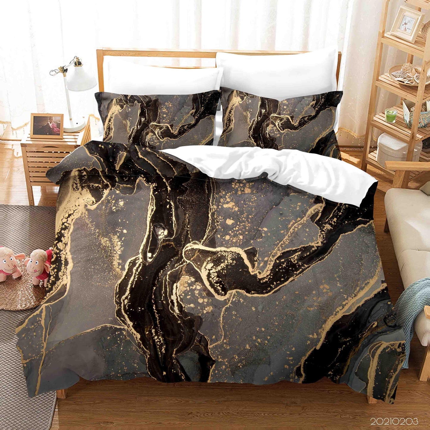 3D Abstract Golden Marble Texture Quilt Cover Set Bedding Set Duvet Cover Pillowcases 62