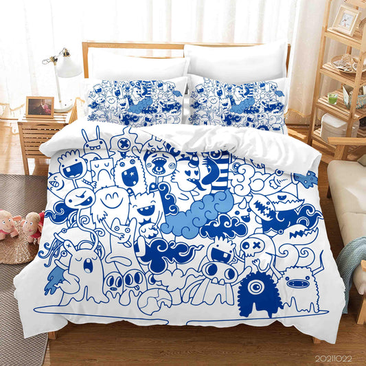 3D Abstract Blue Monster Graffiti Quilt Cover Set Bedding Set Duvet Cover Pillowcases 48