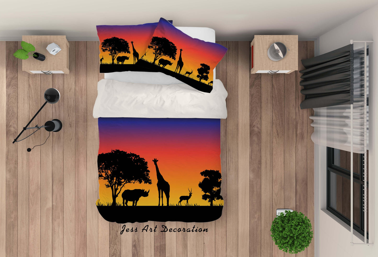 3D Animal Giraffe Rhinoceros Elk Sunset Quilt Cover Set Bedding Set Pillowcases 63