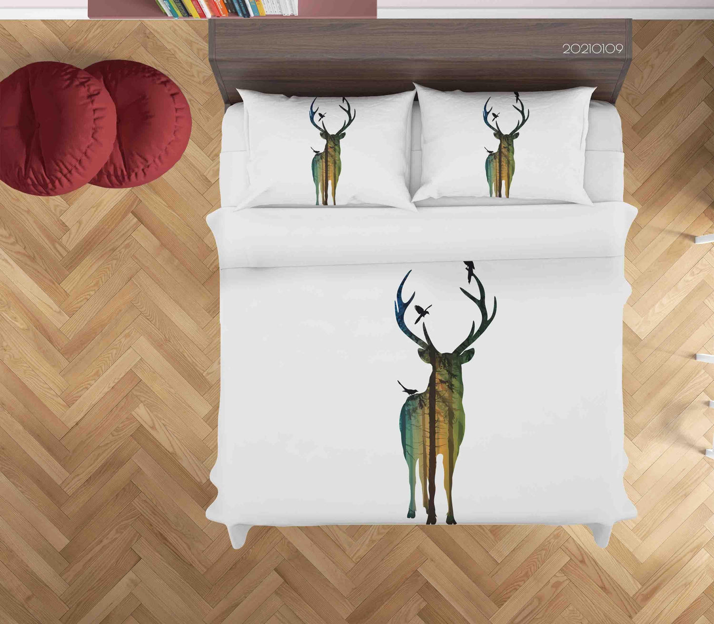 3D Cartoon Animal Elk Forest Bird Quilt Cover Set Bedding Set Duvet Cover Pillowcases 67 LQH