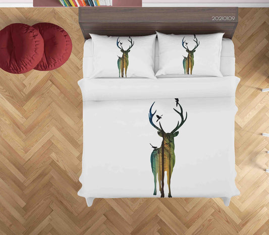 3D Cartoon Animal Elk Forest Bird Quilt Cover Set Bedding Set Duvet Cover Pillowcases 67 LQH