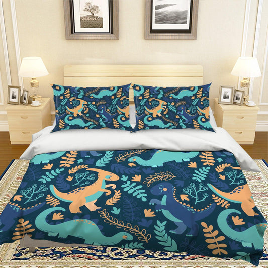 3D Cartoon Dinosaur Blue Quilt Cover Set Bedding Set Pillowcases 36