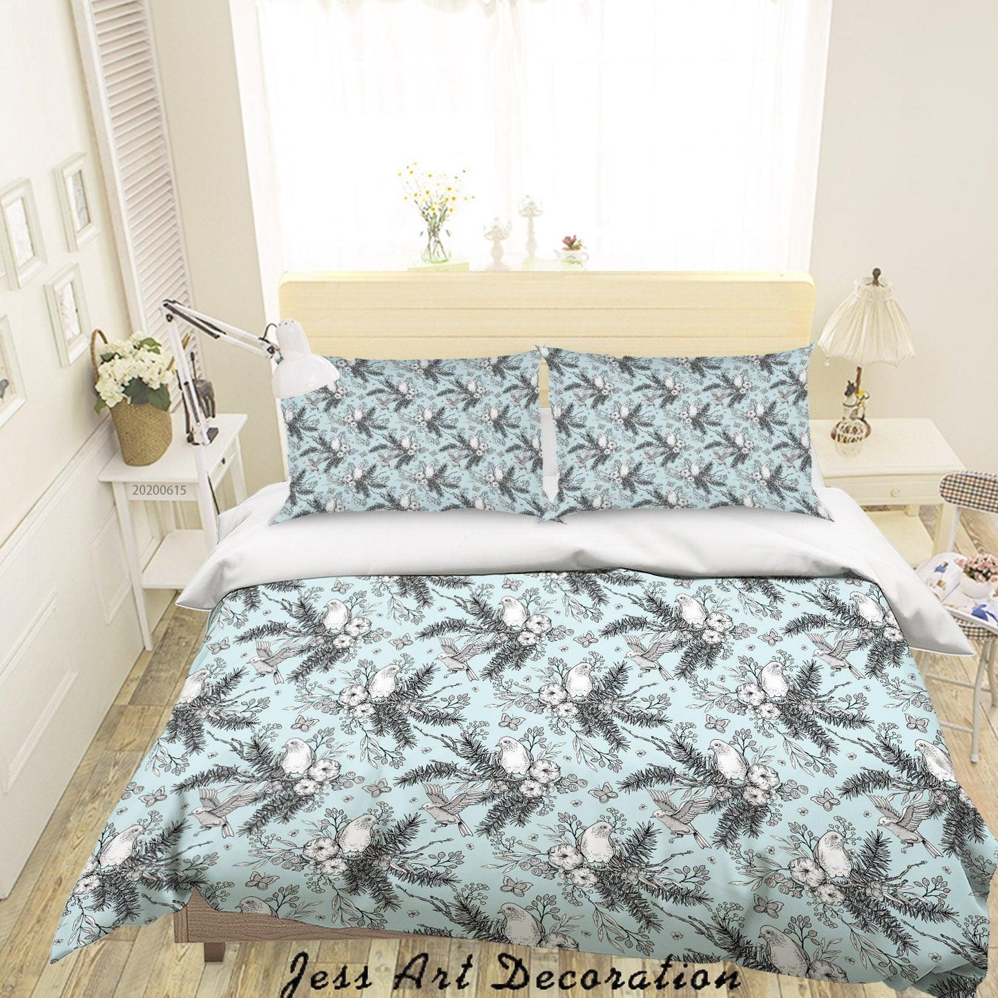 3D Blue Floral Birds Quilt Cover Set Bedding Set Duvet Cover Pillowcases SF139