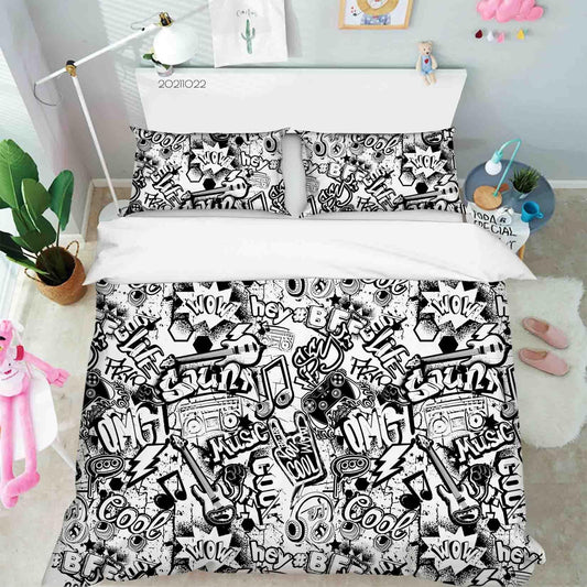 3D Cartoon Illustration Doodle Quilt Cover Set Bedding Set Duvet Cover Pillowcases 52