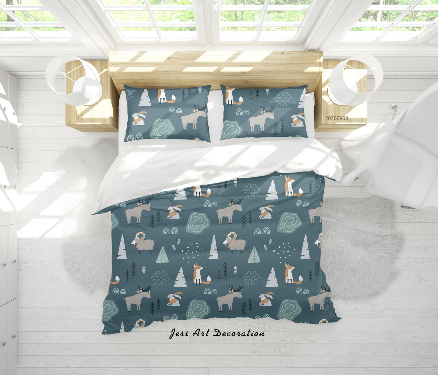 3D Animals Fox Goat Elk Rabbit Forest Pattern Quilt Cover Set Bedding Set Duvet Cover Pillowcases WJ 1981