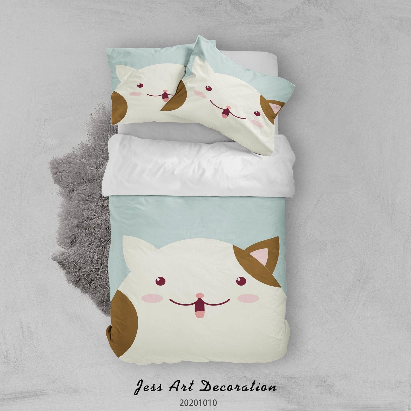 3D Cartoon Cute Animal Cat Quilt Cover Set Bedding Set Duvet Cover Pillowcases WJ 9536