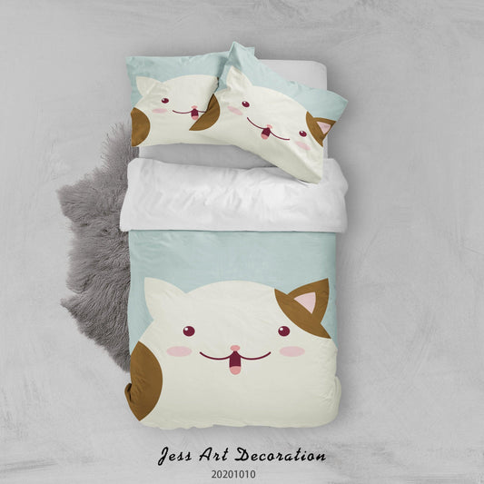 3D Cartoon Cute Animal Cat Quilt Cover Set Bedding Set Duvet Cover Pillowcases WJ 9536
