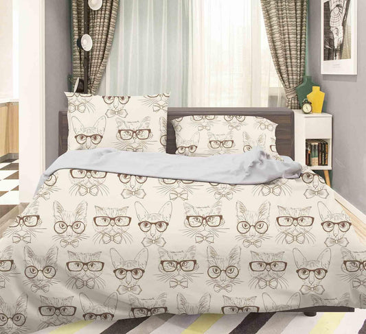 3D Beige Dog Cat Quilt Cover Set Bedding Set Pillowcases 44