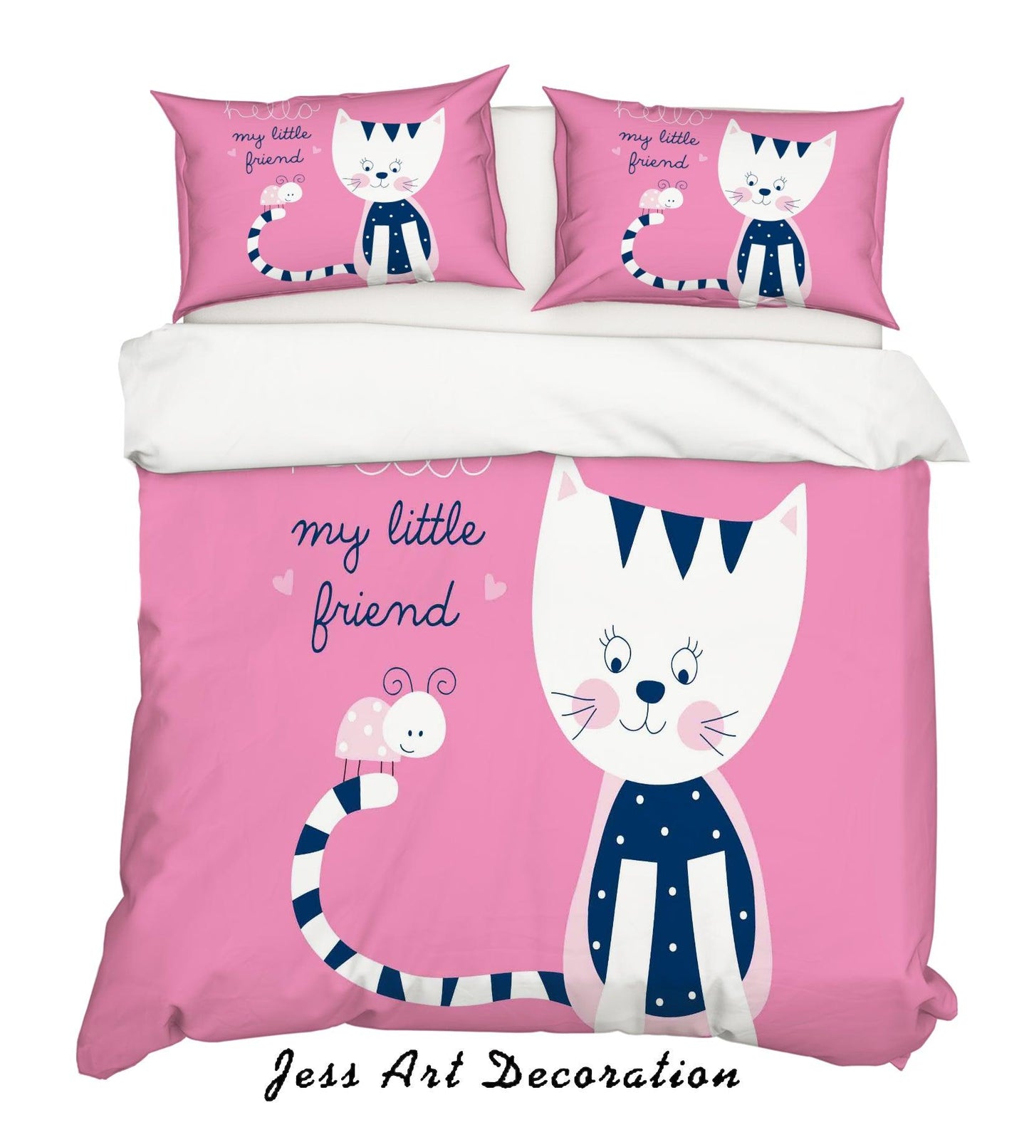 3D Cartoon Cat Pink Quilt Cover Set Bedding Set Pillowcases 180