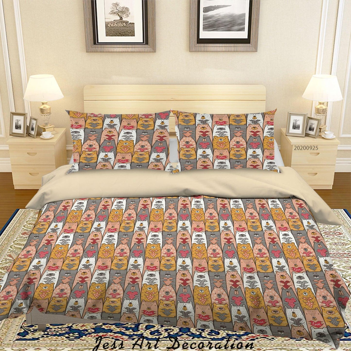 3D Cartoon Animal Bear Pattern Quilt Cover Set Bedding Set Duvet Cover Pillowcases WJ 6421