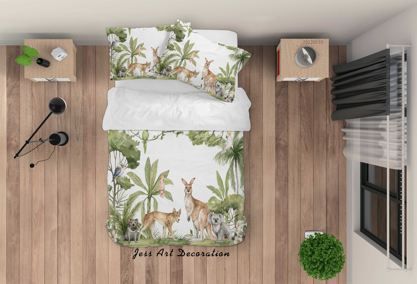 3D Animal Kangaroo Wolf Koala Leaf Bird Quilt Cover Set Bedding Set Duvet Cover Pillowcase 42