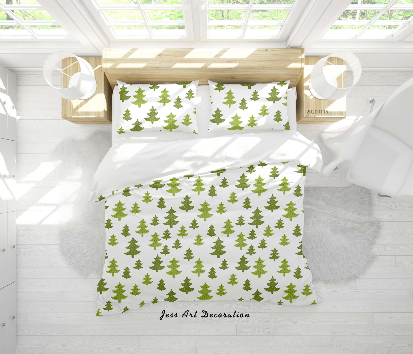 3D Cartoon Green Trees Pattern Quilt Cover Set Bedding Set Duvet Cover Pillowcases WJ 9630