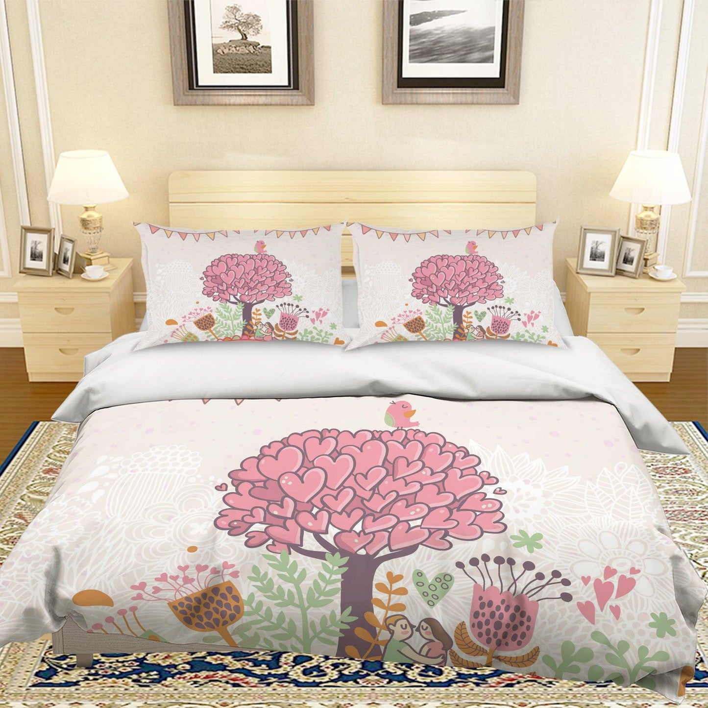 3D Cartoon Pink Love Tree Quilt Cover Set Bedding Set Pillowcases 43