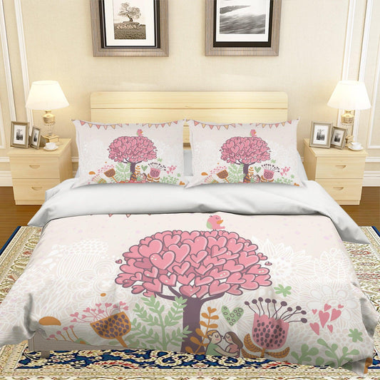 3D Cartoon Pink Love Tree Quilt Cover Set Bedding Set Pillowcases 43