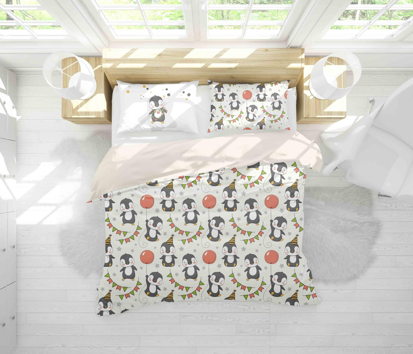 3D Cartoon Penguin Balloon Quilt Cover Set Bedding Set Pillowcases 39