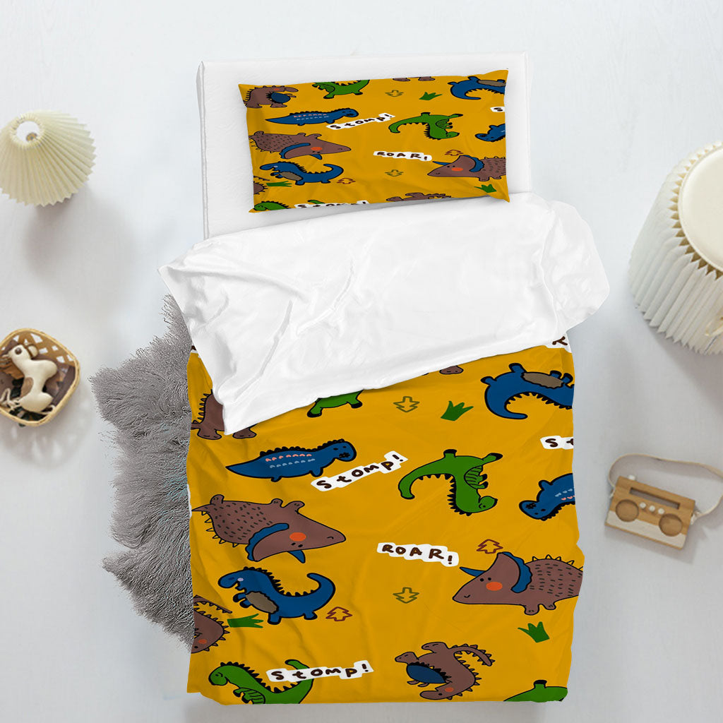 3D Cartoon Dinosaur Yellow Quilt Cover Set Bedding Set Duvet Cover Pillowcase 1404