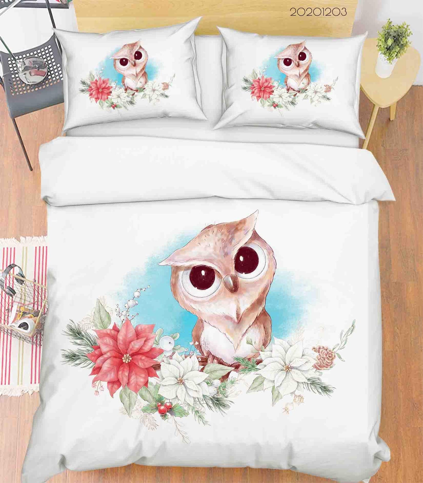 3D Cartoon Hand Drawn Owl Animal Floral Plant Quilt Cover Set Bedding Set Duvet Cover Pillowcases LXL