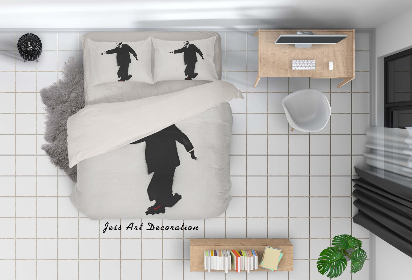 3D Banksy Lenin Roller Skates White Background Quilt Cover Set Bedding Set Duvet Cover Pillowcases  ZY D37