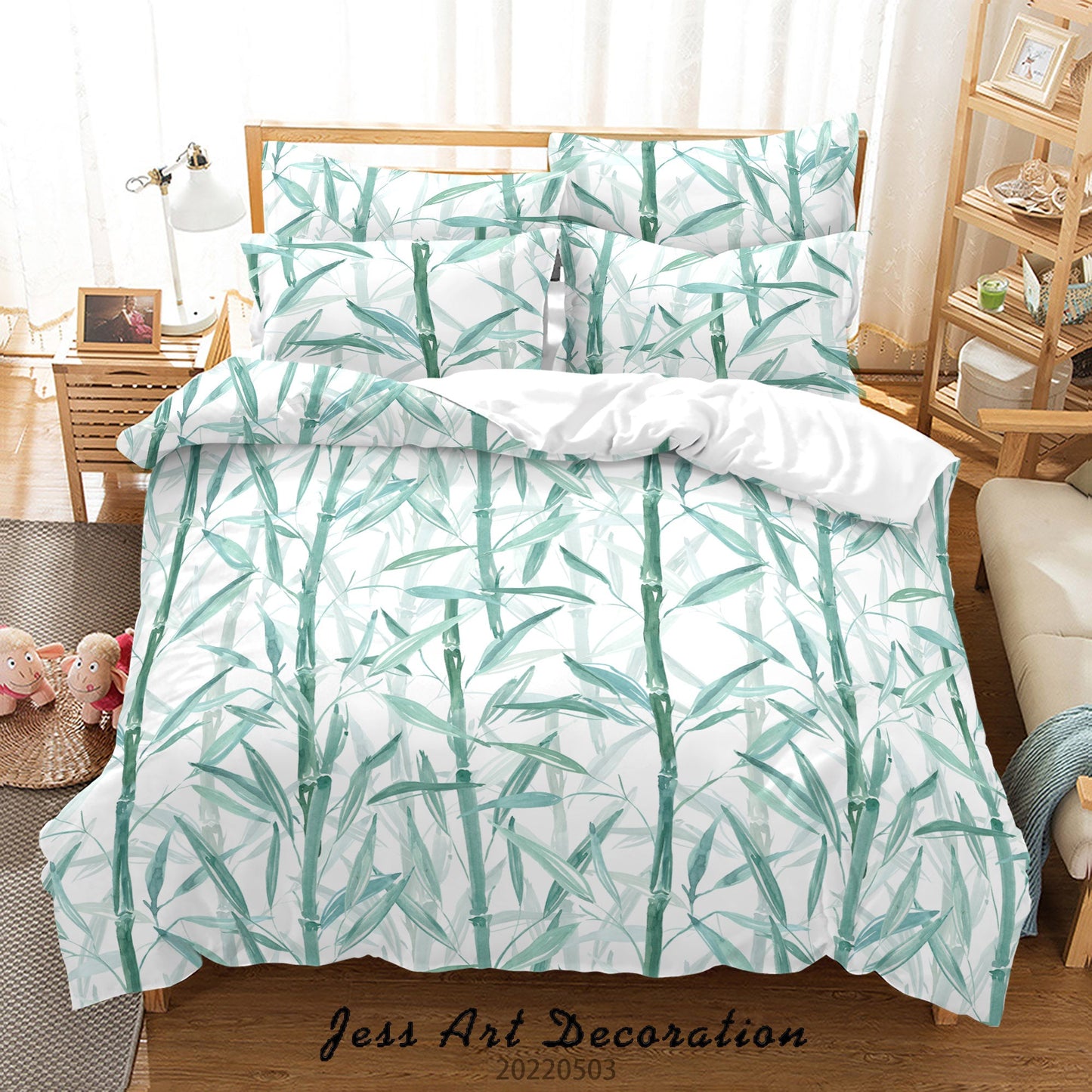 3D Bamboo Leaf Quilt Cover Set Bedding Set Duvet Cover Pillowcase 491