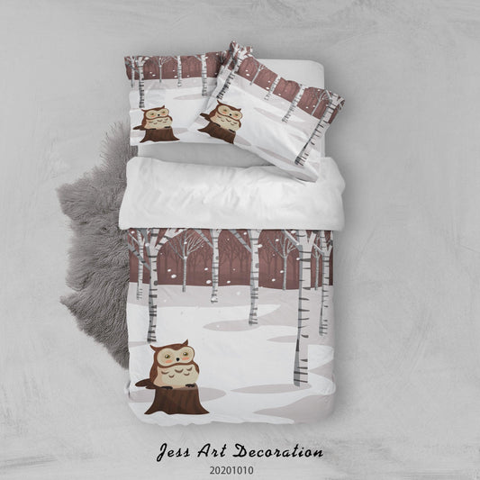 3D Cartoon Animal Winter Owl Quilt Cover Set Bedding Set Duvet Cover Pillowcases WJ 9586
