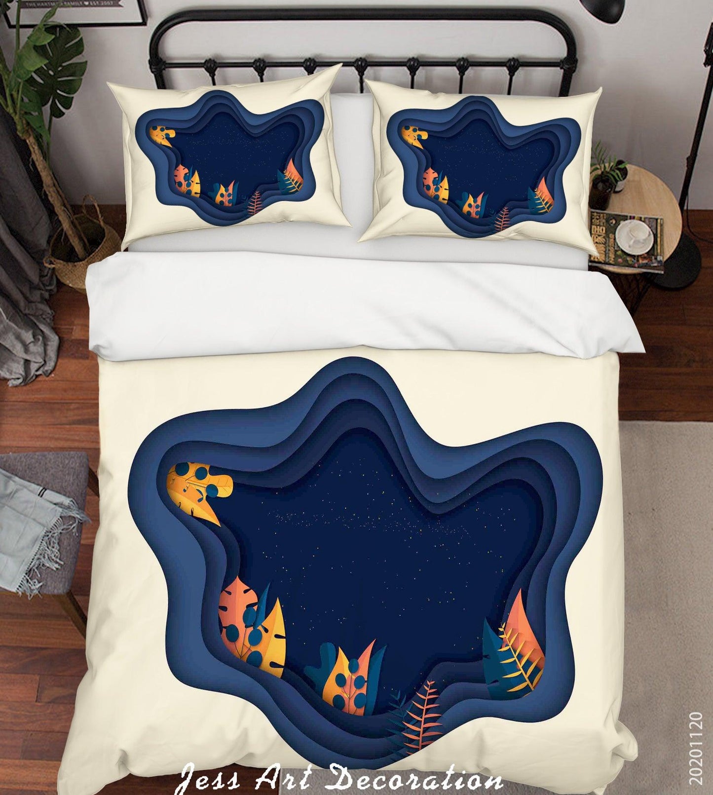 3D Abstract Leaves Plant Blue Quilt Cover Set Bedding Set Duvet Cover Pillowcases LXL