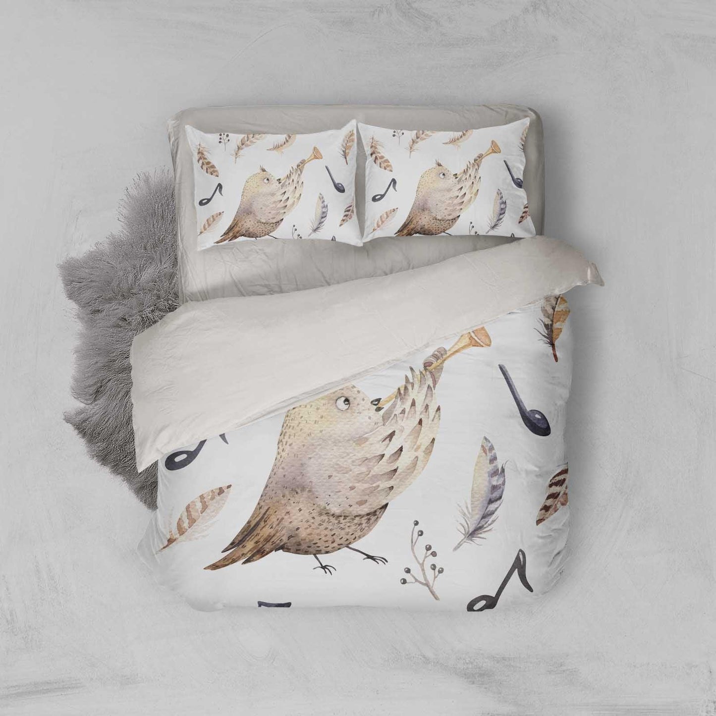 3D Bird Feather Playing Solo Quilt Cover Set Bedding Set Pillowcases 07