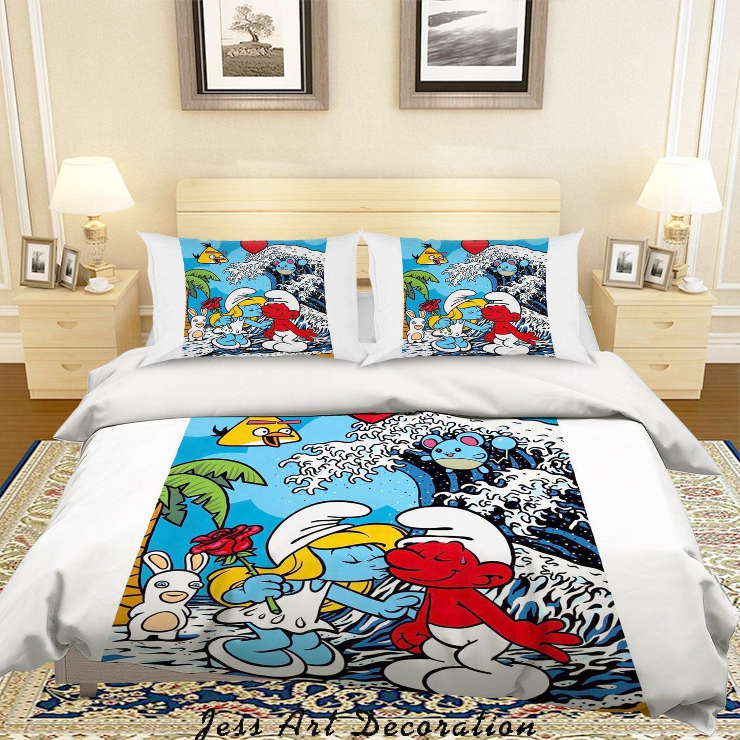 3D Cartoon Colorful Ocean Bunny Animal Quilt Cover Set Bedding Set Duvet Cover Pillowcases LXL