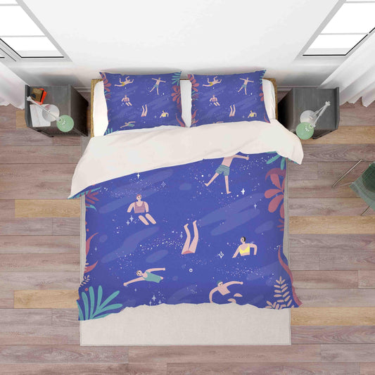 3D Blue Swimmer Star Leaves Quilt Cover Set Bedding Set Pillowcases 14
