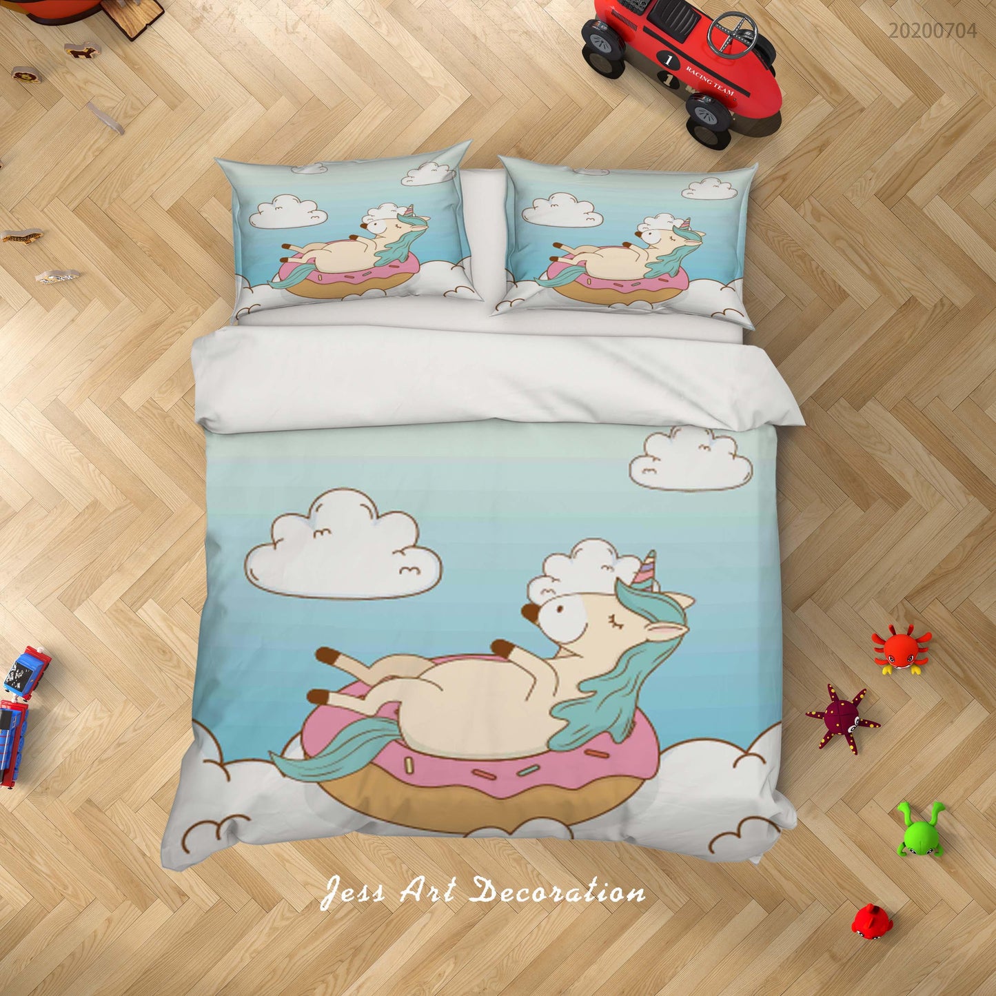 3D Blue Unicorn Quilt Cover Set Bedding Set Duvet Cover Pillowcases SF