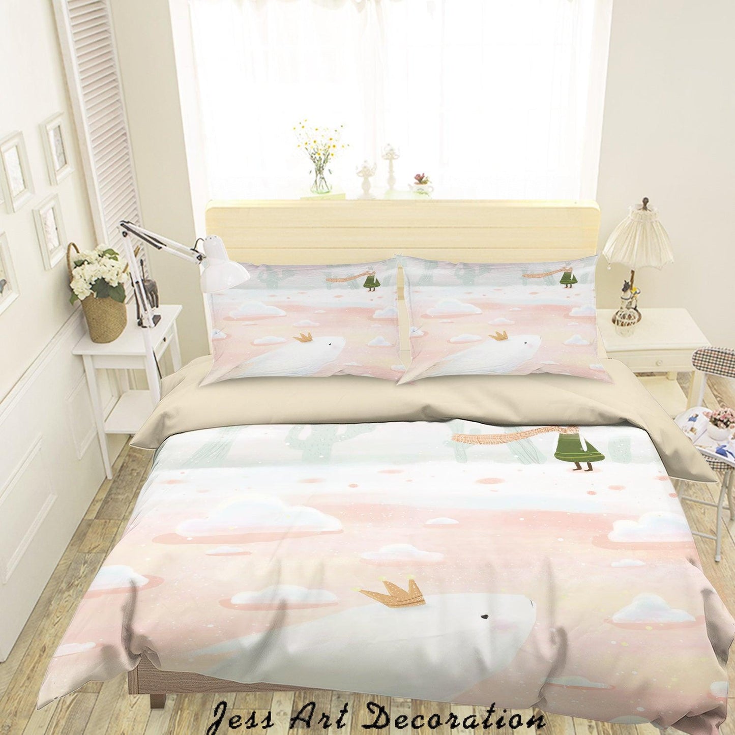 3D Cartoon Girl Cloud Pink Quilt Cover Set Bedding Set Duvet Cover Pillowcases A602 LQH