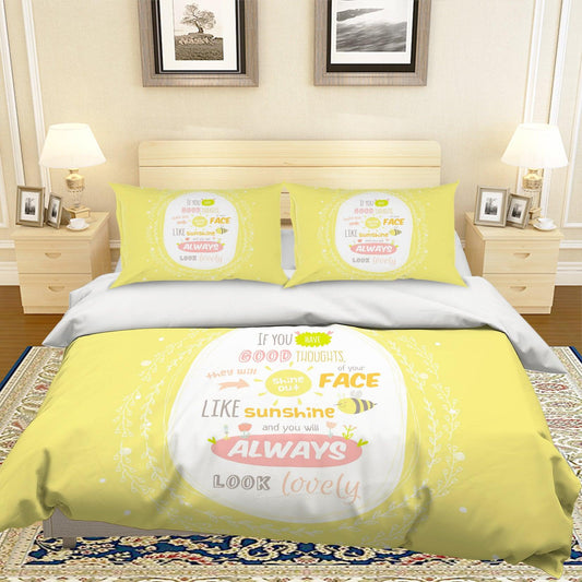 3D Cartoon Bee Yellow Quilt Cover Set Bedding Set Pillowcases 44