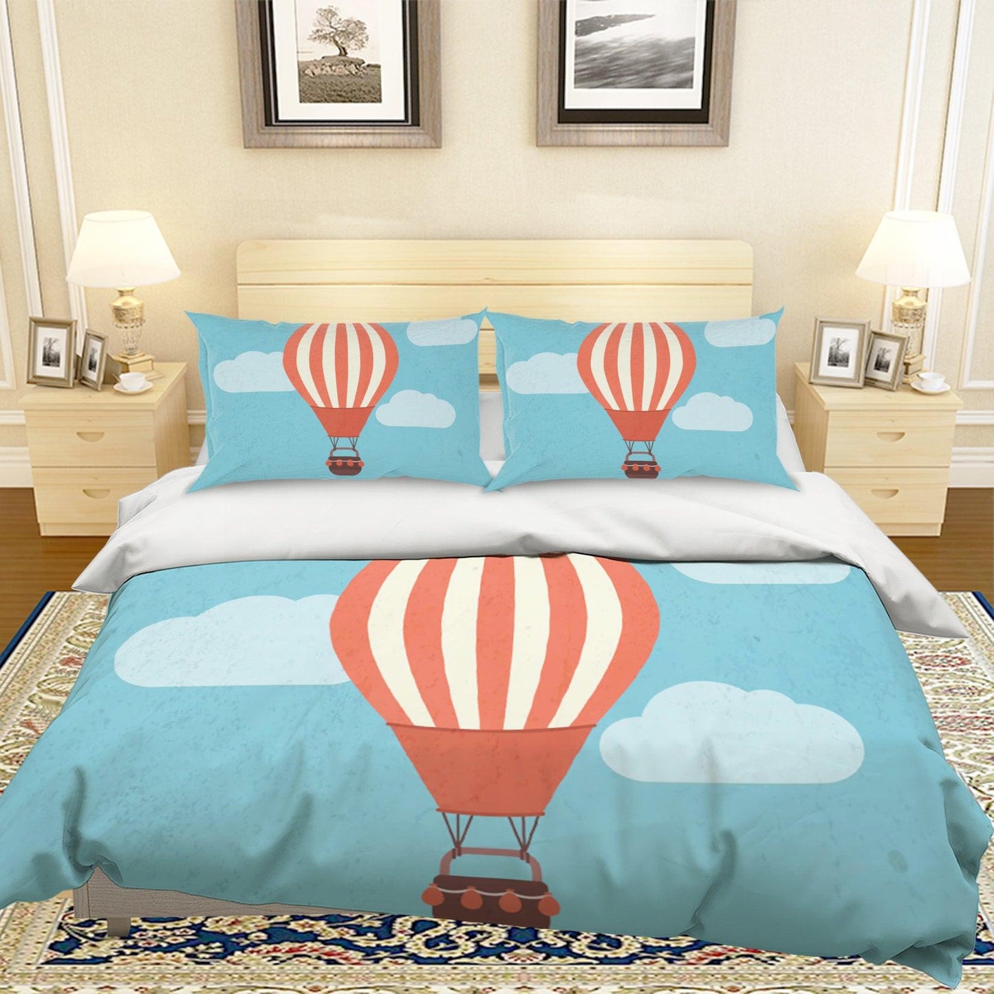 3D Blue Hot Air Balloon Quilt Cover Set Bedding Set Pillowcases 01