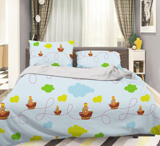 3D Cartoon Boat Cloud Quilt Cover Set Bedding Set Pillowcases 80